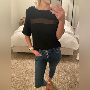 Black chiffon shirt with mesh detail